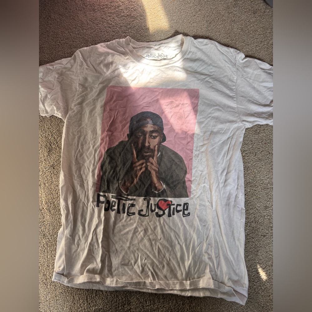 Poetic Justice Graphic Short-Sleeve Tee in White and Pink